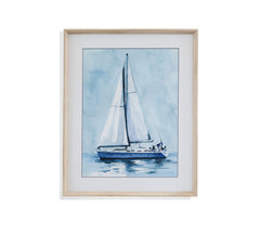 Lone Sailboat I Framed Print - Blue