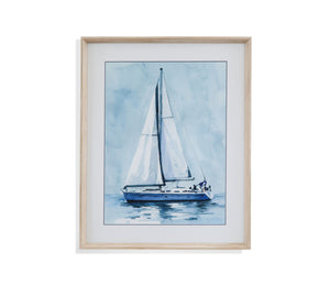 Lone Sailboat I Framed Print - Blue