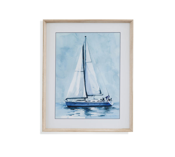 Lone Sailboat I Framed Print - Blue