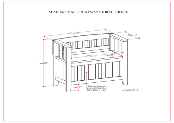 Acadian - Entryway Storage Bench, Handcrafted