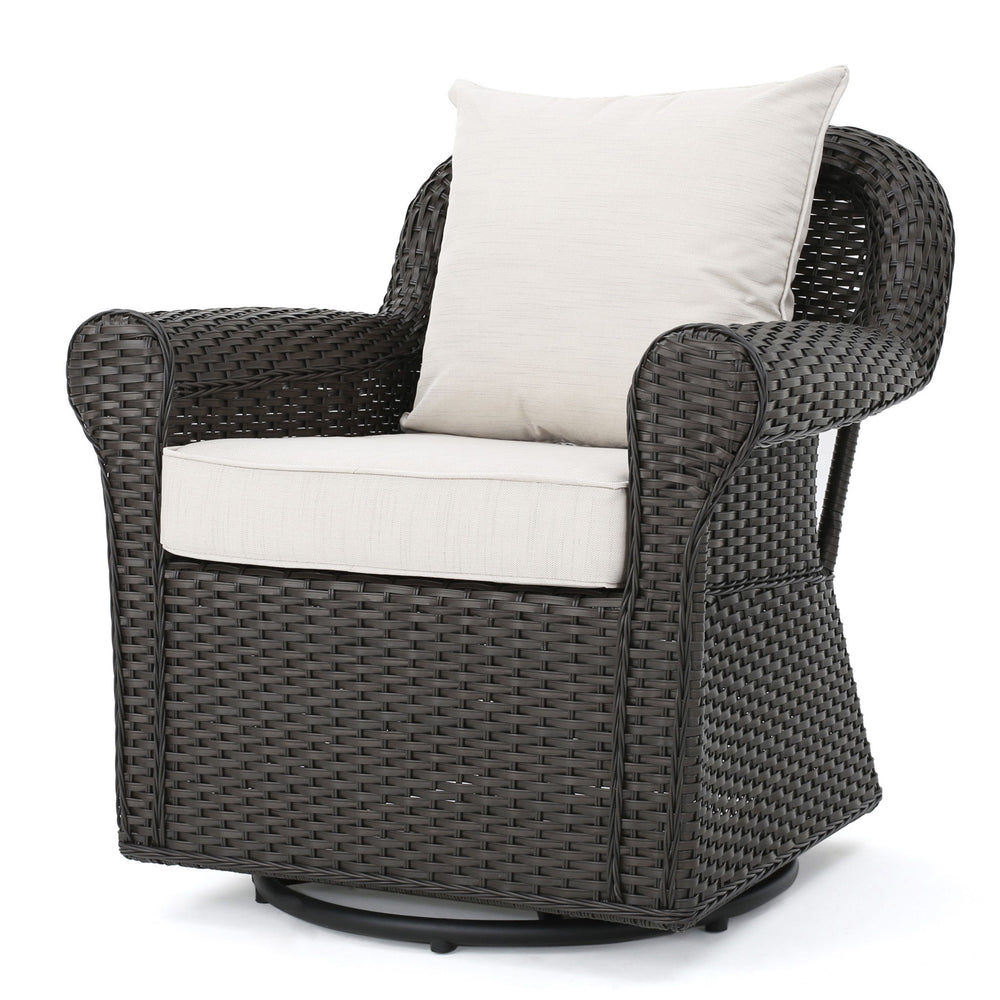 Amaya - Outdoor Swivel Rocker Chair With Water Resistant Cushions - Brown / Beige