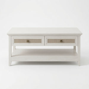 Coffee Table With Drawers & Storage Shelf - White