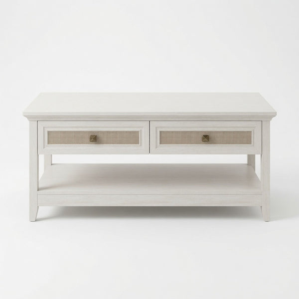 Coffee Table With Drawers & Storage Shelf - White