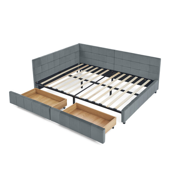 Elegant Storage Upholstered Tufted Bed Frame With Backrest And Armrests
