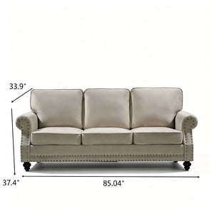 3 Seater Sofa With Nailhead Trim And Turned Legs For Living Room