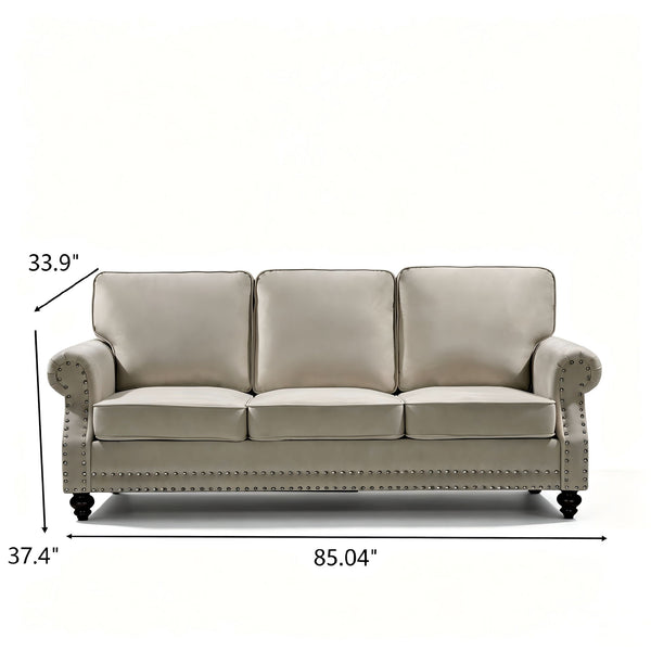 3 Seater Sofa With Nailhead Trim And Turned Legs For Living Room