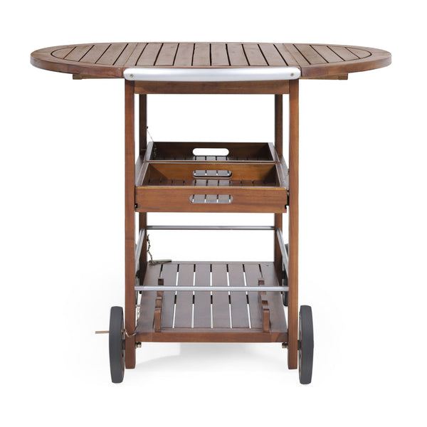 Wood And Aluminum Bar Cart With 2 Shelves - Oak / Silver