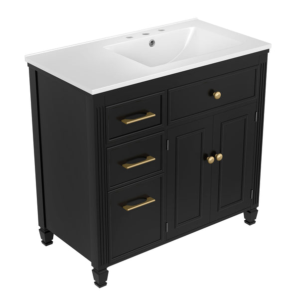 Bathroom Vanity With Sink, 1 Tip Out Drawer, 3 Side Drawers, Adjustable Shelf