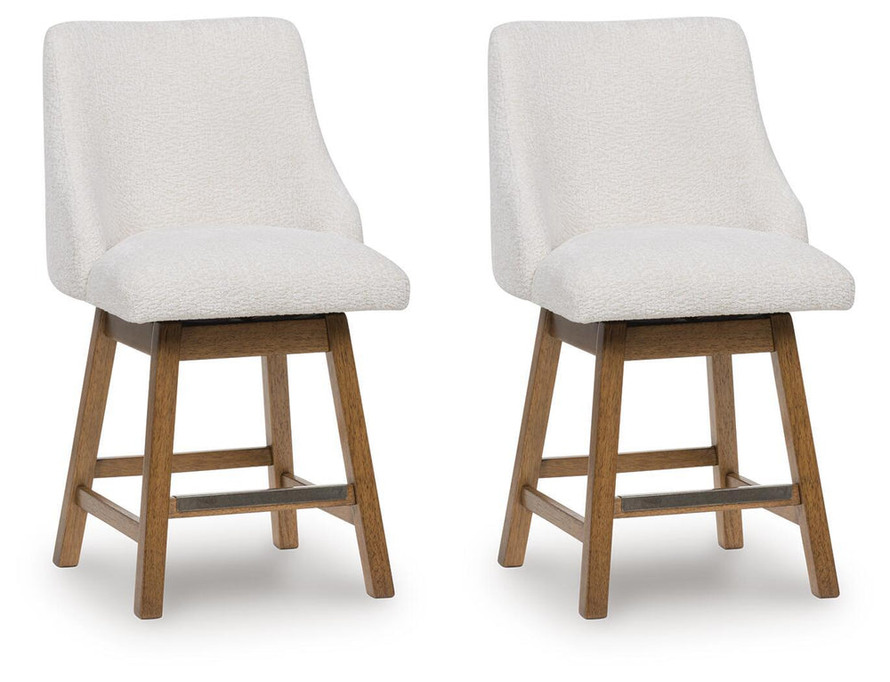 Cabalynn - Upholstered Swivel Barstool (Set of 2) - Oatmeal / Light Brown