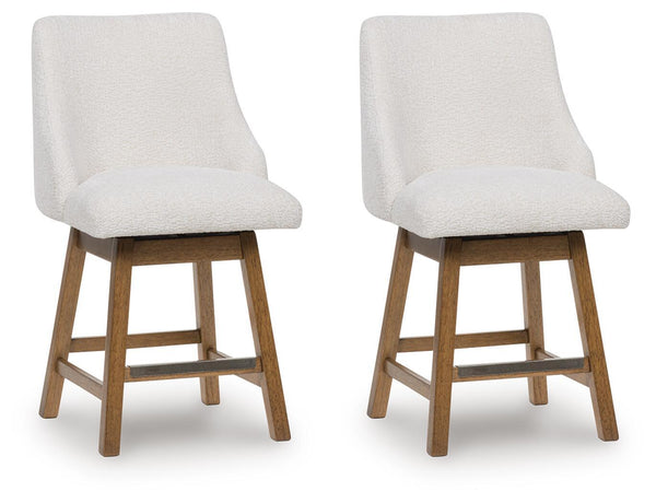 Cabalynn - Upholstered Swivel Barstool (Set of 2) - Oatmeal / Light Brown
