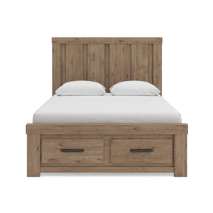 Oliandon - 3 Pc. - Queen Panel Storage Bed, Dresser And Mirror - Light Brown