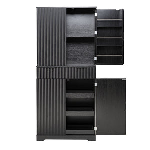 Fluted Kitchen Pantry Cabinet With 3 Keyboard Drawers & 6 Door Shelves Adjustable
