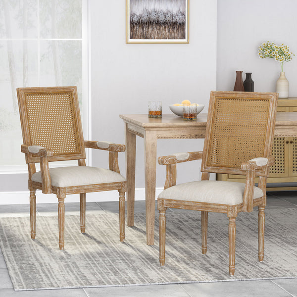 Upholstered Dining Chair With Cane Backrest