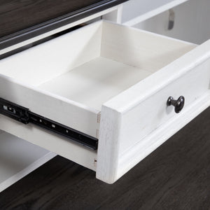 Allyson Park - L Shaped Desk With Hutch - Wirebrushed White / Charcoal