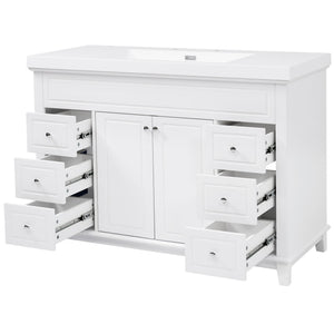 Bathroom Vanity & Sink, 6 Soft Close Drawers & Double Doors - White