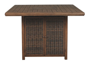 Paradise Trail - Square Bar Table w/Fire Pit - Medium Brown