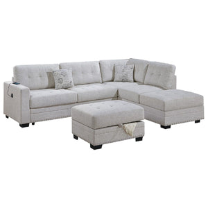 L - Shaped Sectional Sofa Set With Storage Ottoman, Tufted Upholstery Nailhead Trim