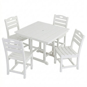 Outdoor Patio Dining Set, Square Table With Umbrella Hole And Armless Chairs