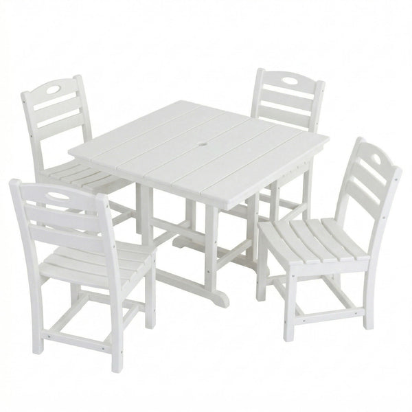 Outdoor Patio Dining Set, Square Table With Umbrella Hole And Armless Chairs
