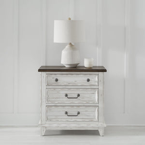 River Place - 3 Drawer Nightstand With Charging Station - Riverstone White & Tobacco