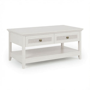 Coffee Table With Drawers & Storage Shelf - White