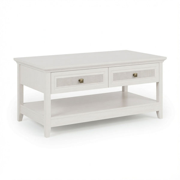 Coffee Table With Drawers & Storage Shelf - White
