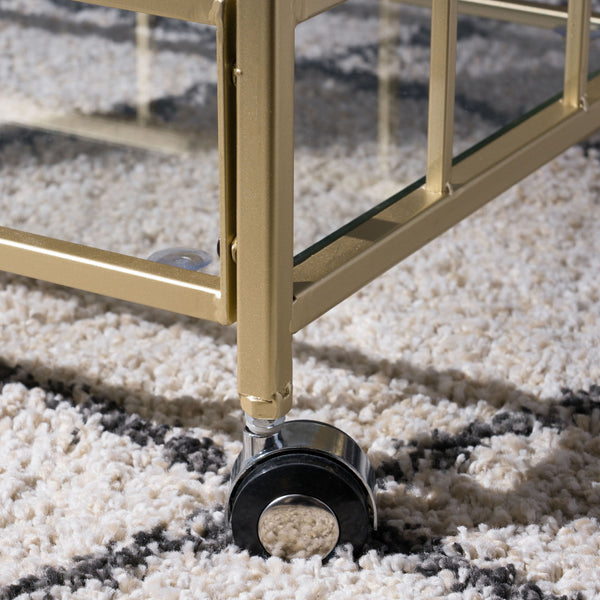 Modern Metal And Glass Bar Cart With Rolling Casters - Gold