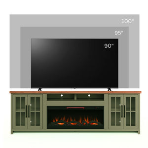 97" Fireplace TV Stand Console For TVs Up To 100" - Sage Green And Fruitwood Finish