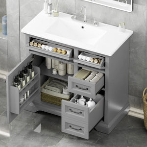 36" Bathroom Vanity With Sink, 2 Tip-Out Drawers, Soft Close Hinges