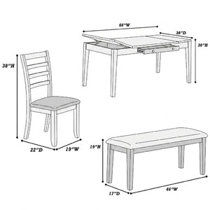 6 Piece Dining Set Table With Storage Ladder Back Chairs And Bench - Walnut