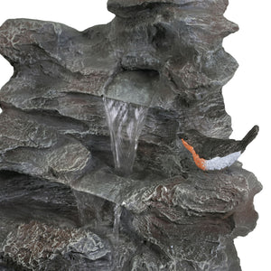 Concrete Rock Waterfall Fountain With LED Lights, Outdoor Garden Decor
