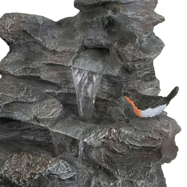 Concrete Rock Waterfall Fountain With LED Lights, Outdoor Garden Decor