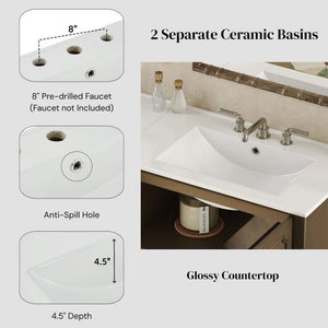 Vintage Double Sink Bathroom Vanity Set With Ceramic Sinks