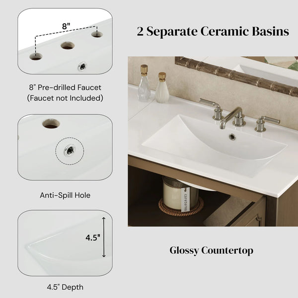 Vintage Double Sink Bathroom Vanity Set With Ceramic Sinks