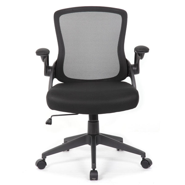 Office Chair With Mid Back Design, Adjustable Height And Foldable Armrests - Black