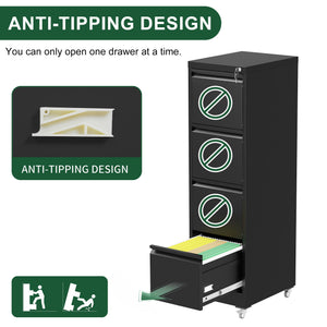 Drawer Metal Locking Vertical File Cabinet With Wheels Heavy Duty Lockable Storage