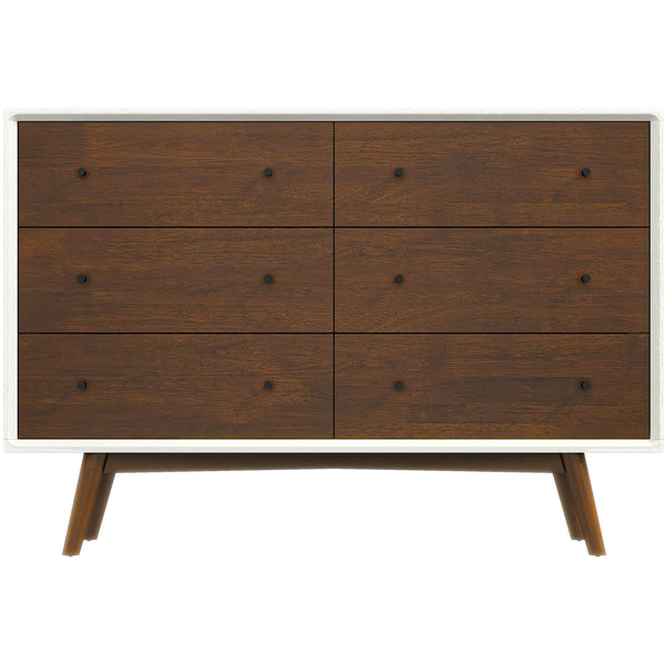 Dresser 6 Drawer - Dark Brown / White