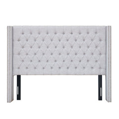 Transitional Upholstery Headboard With Tufted Buttons And Nailhead Trim