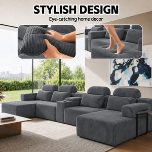 U-Shaped Sectional Sofa With Chaise Lounge And Cup Holders
