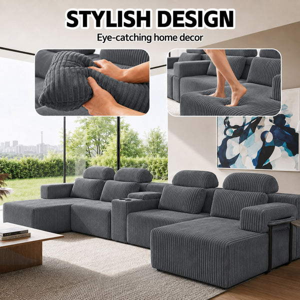 U-Shaped Sectional Sofa With Chaise Lounge And Cup Holders