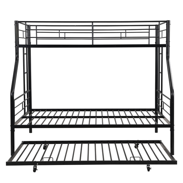 Twin Over Full Modern Metal Bunk Bed With Trundle - Black