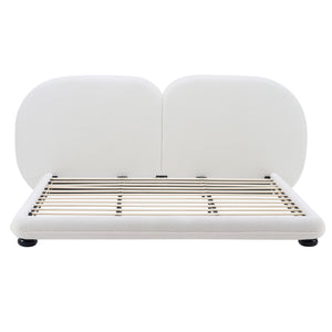 King Size Upholstered Platform Bed With Split Headboard - White