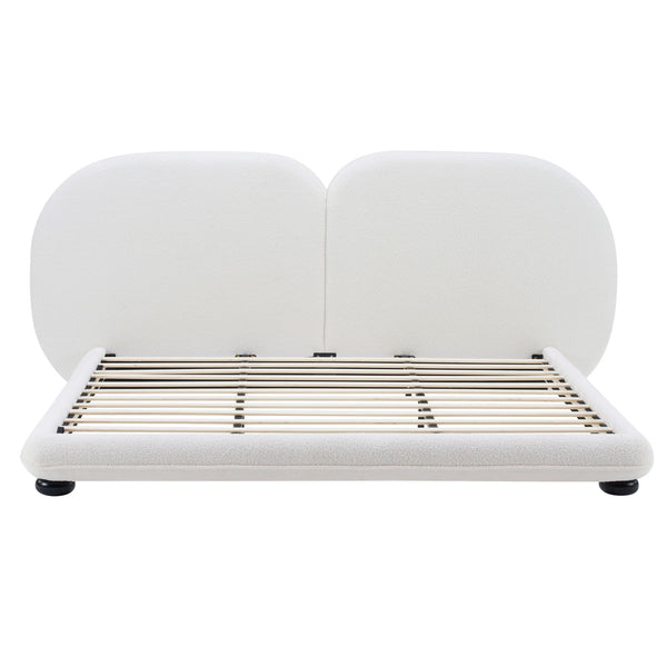 King Size Upholstered Platform Bed With Split Headboard - White