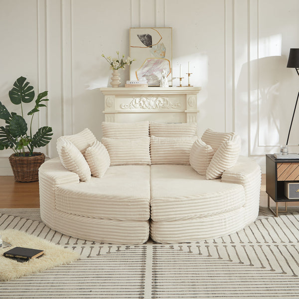 Round Oversized Sofa Bed With 5 Throw Pillows