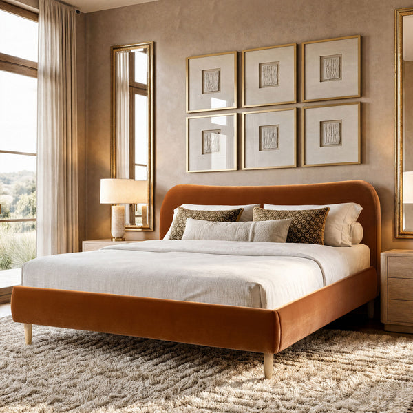 Roman - Curved Headboard Upholstered Platform Bed