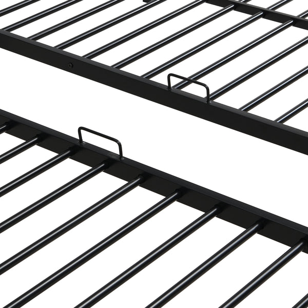 Modern Metal Triple Bunk Bed With Vertical Ladder, Safety Rail, And Storage Shelf - Black