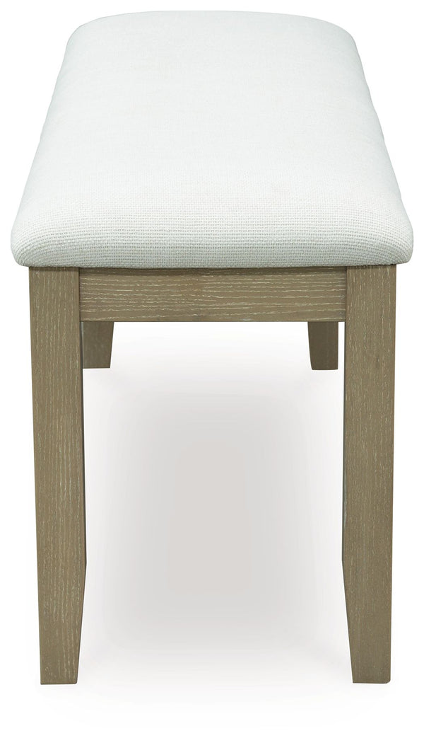 Calmoro - Large Upholstered Dining Room Bench - Off White / Gray