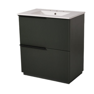 Fluted Bathroom Vanity With Ceramic Sink, Soft Close Slides