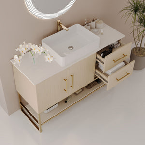 Bathroom Vanity With Vessel Sink Accent Free Standing Cabinet - Ameican White Oak / Gold / White