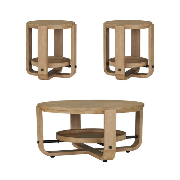 Escape - 3 Piece Occasional Table Set - Glazed Natural Oak / Black Metal Trim